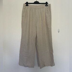 Old Navy Natural / Tan Wide Leg High Waisted Linen Blend Pant